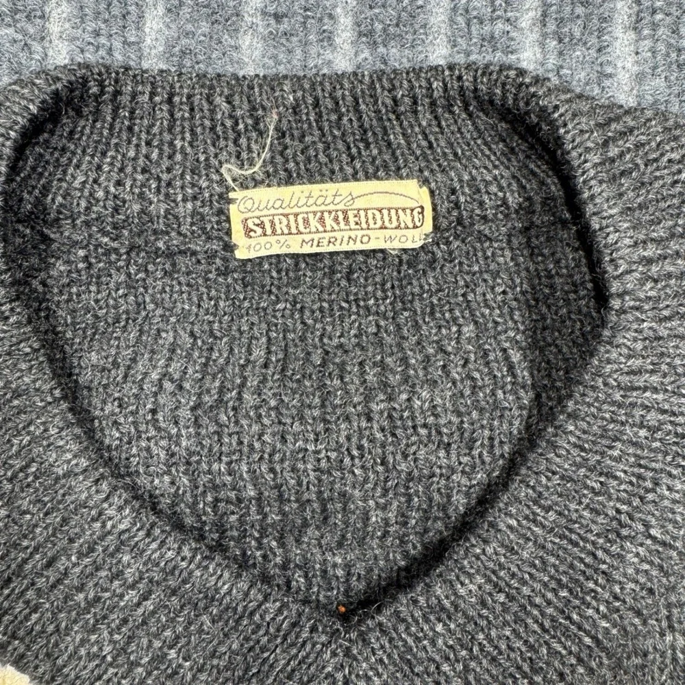 Strickkleidung Merino Wool Sweater Large Grey Fair Isle Excellent Vintage (2176)